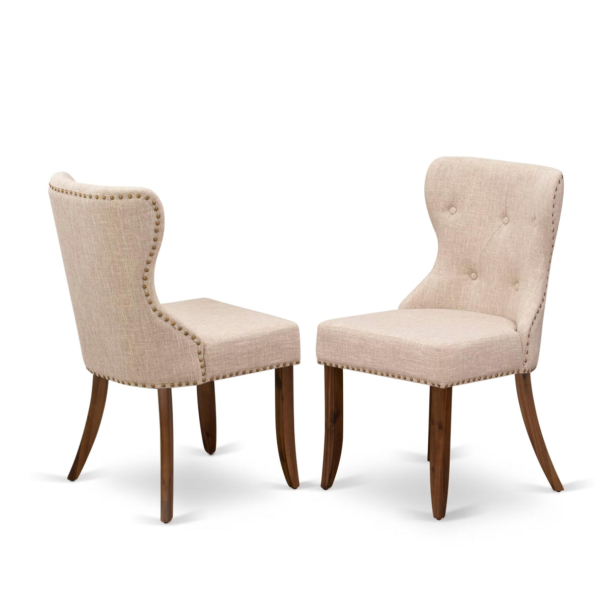 9-piece Dining Table Set with 8 Light Tan Linen Fabric Chairs L371