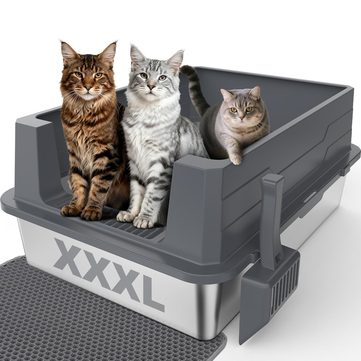 Stainless Steel Extra Large Cat Litter Box with High Sided Lid and Litter Scoop Z58678
