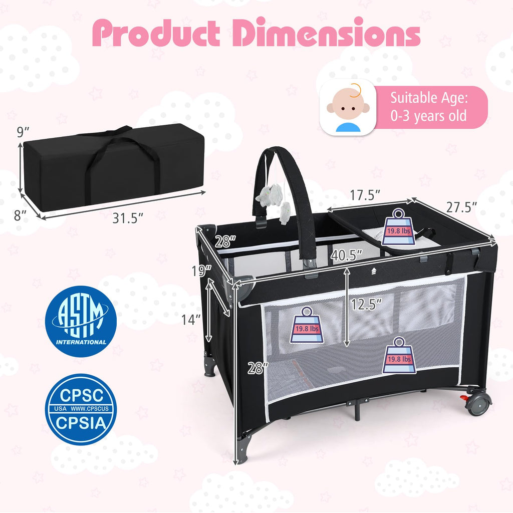 4 in 1 Folding Playpen with Bassinet and Carry Bag B450892