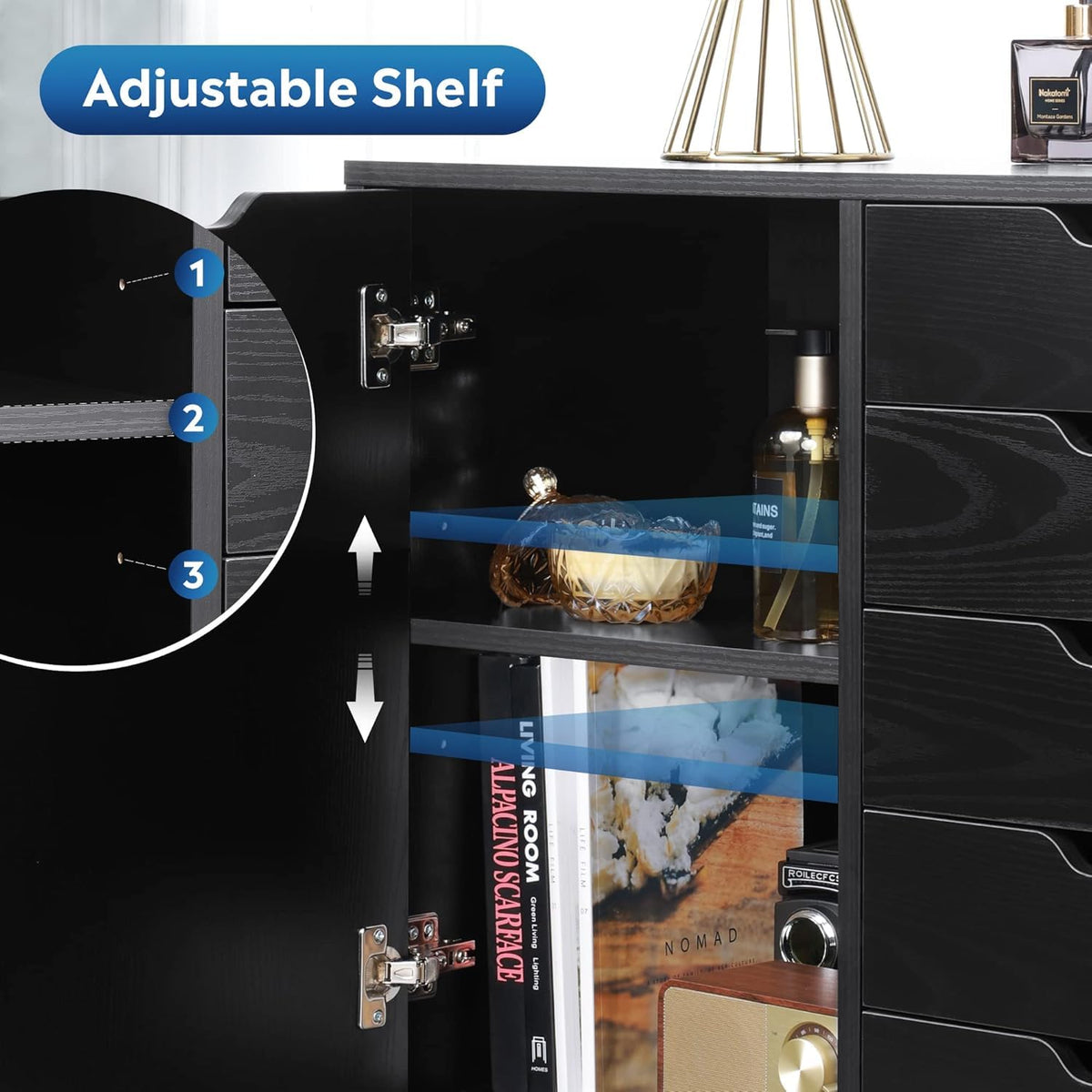 Black 5 Drawer Wood Storage Cabinet with Wheels V44770