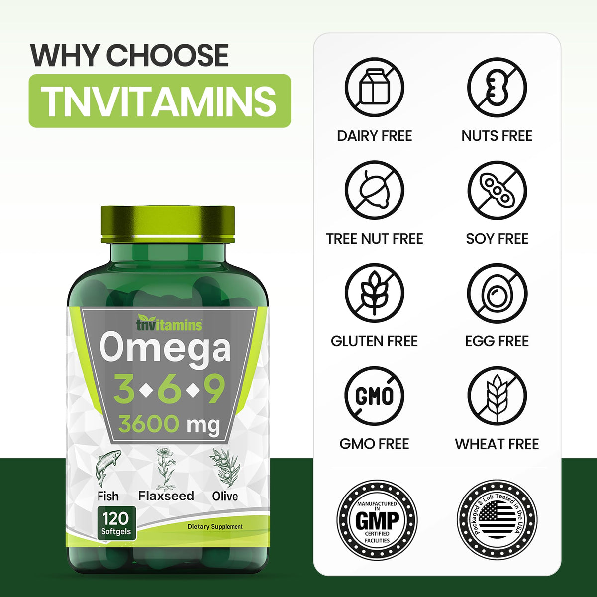 3600mg Omega 3 6 9 Softgels Fish Oil Flaxseed Olive Oil H666