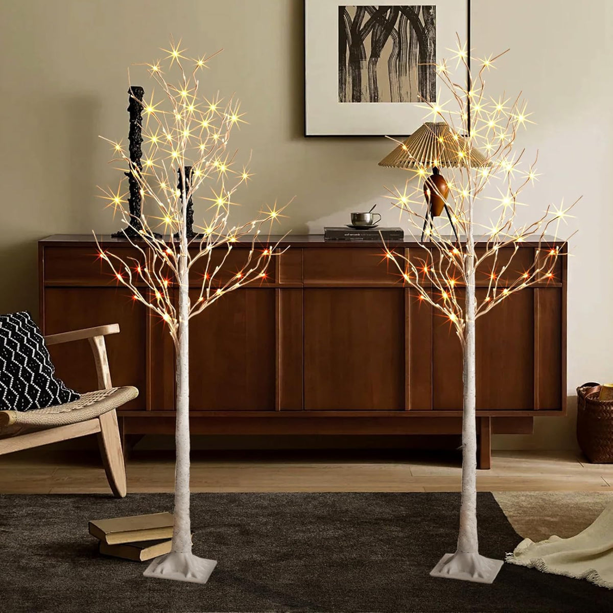 2 Pack 6 Feet Prelit White Artificial Christmas Trees M1351