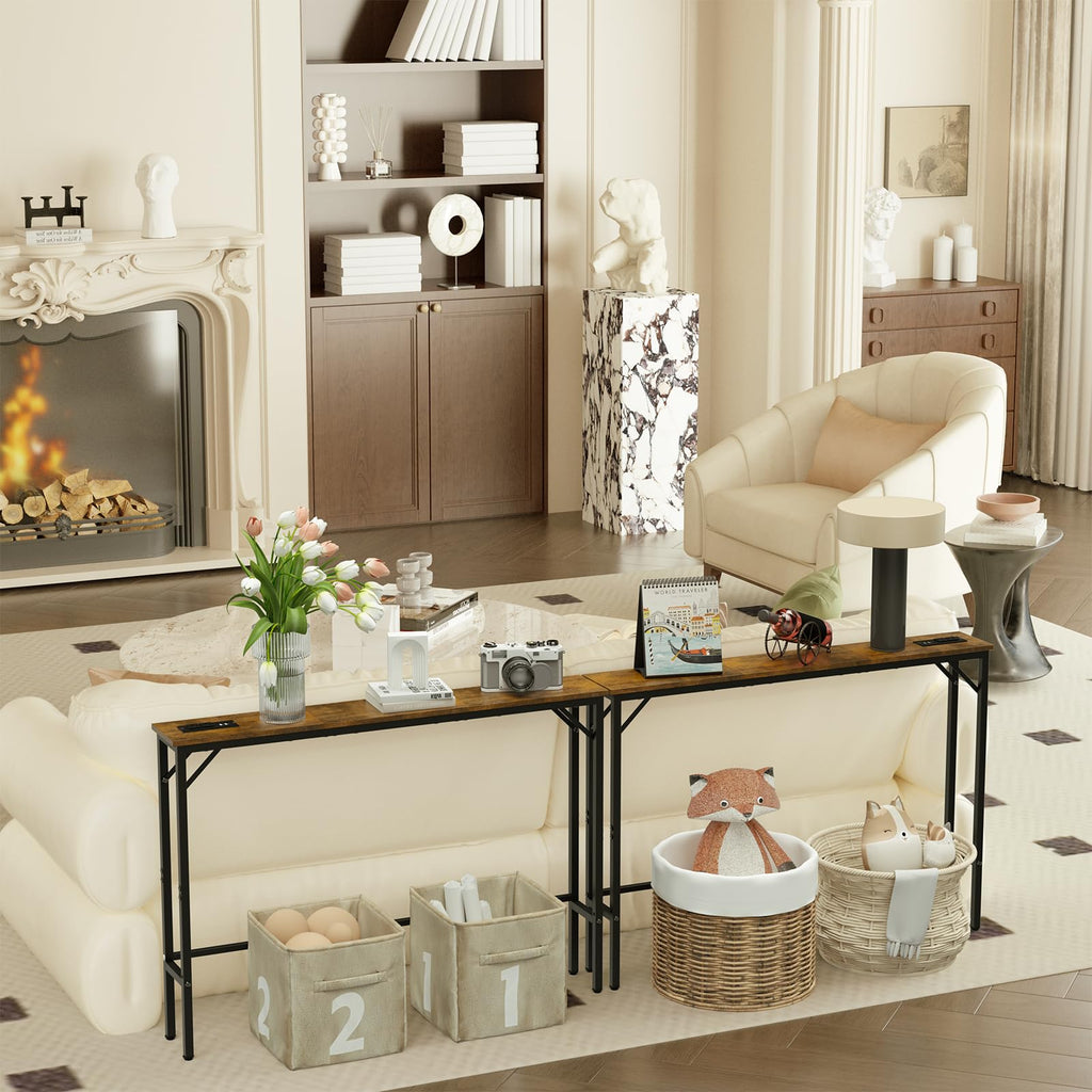 5.9" Narrow Console Table with Outlet Metal Frame N7368