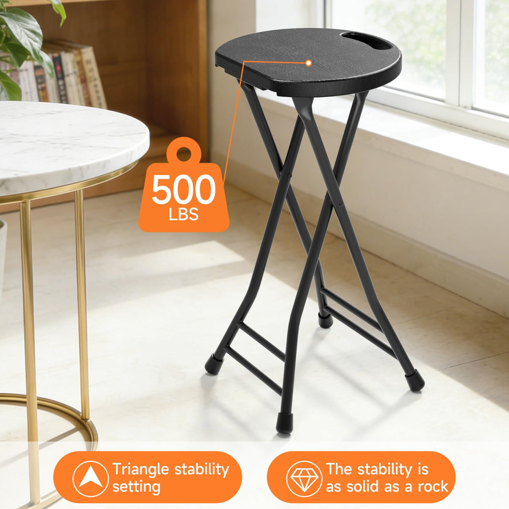 24 Inch Folding Stool 500LBS Capacity Portable Collapsible Stool Black A773432