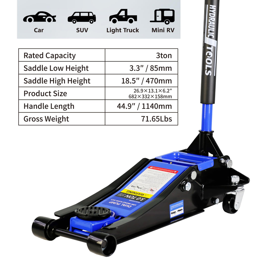 3 Ton Low Profile Steel Hydraulic Floor Jack E51605