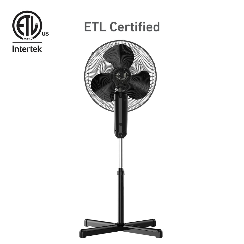 16" Digital Stand Fan, 80° Oscillation, 3 Speeds, Remote Control, Black V129773