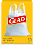 Tall Kitchen Trash Bags 13 Gallon Unscented Handle-Tie 50 Count V632949
