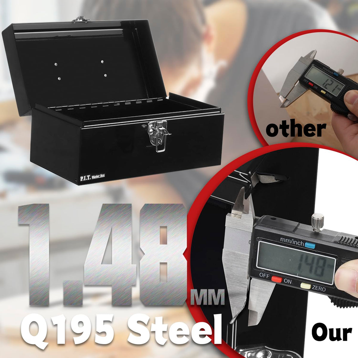 Metal Tool Box 12 Inch Portable Small Toolbox with Latch Black Q309080