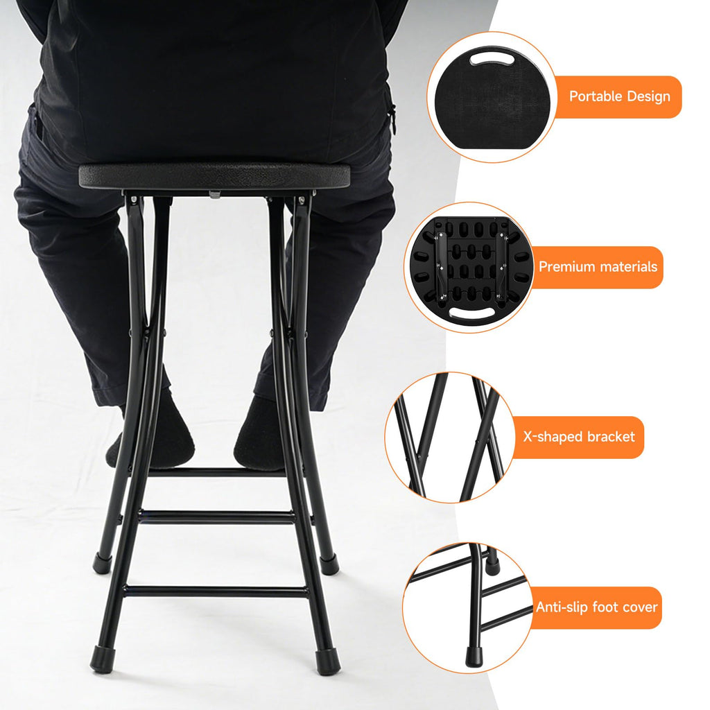 24 Inch Folding Stool 500LBS Capacity Portable Collapsible Stool Black A773432