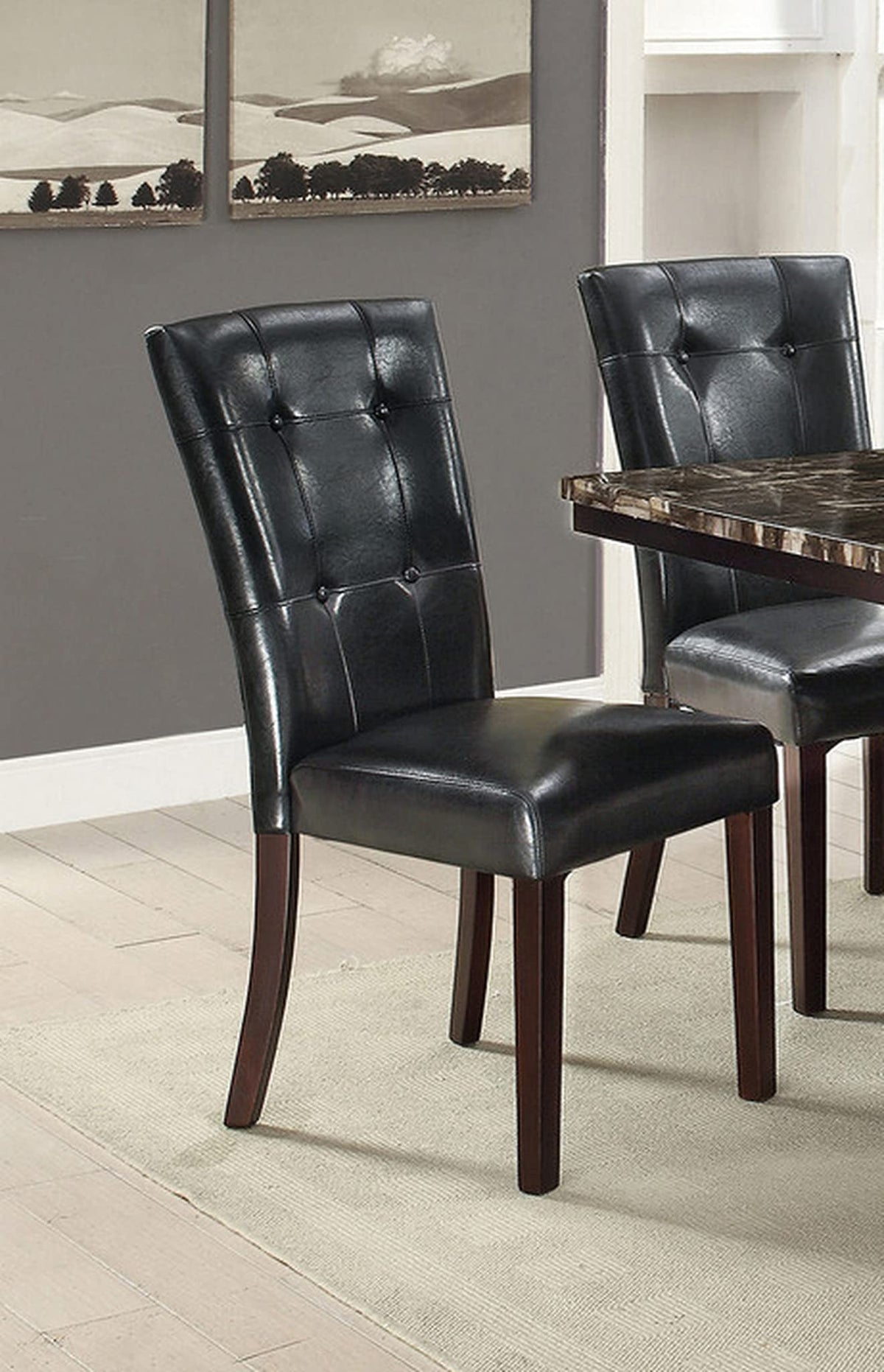 Set of 2 Black Faux Leather Tufted Dining Chairs Q221