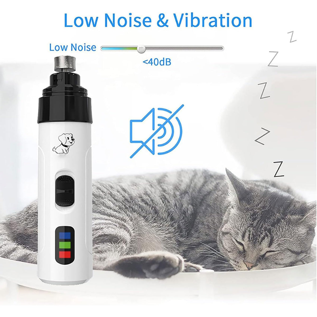 Rechargeable Quiet Low Vibration Electric Dog Nail Grinder & Trimmer with LED Light L378