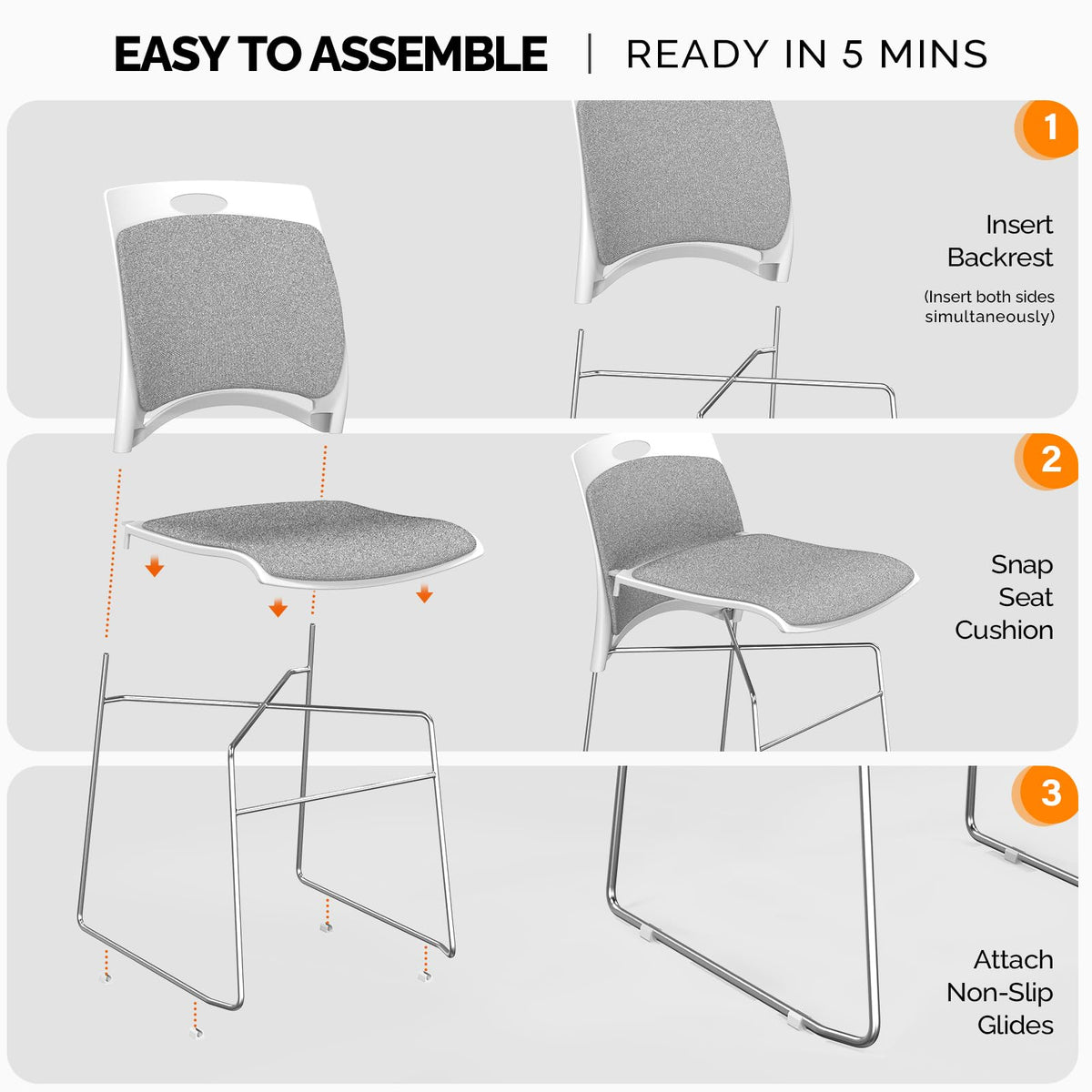 Grey Plastic Mesh Padded Stackable Chairs Set of 8 K985795