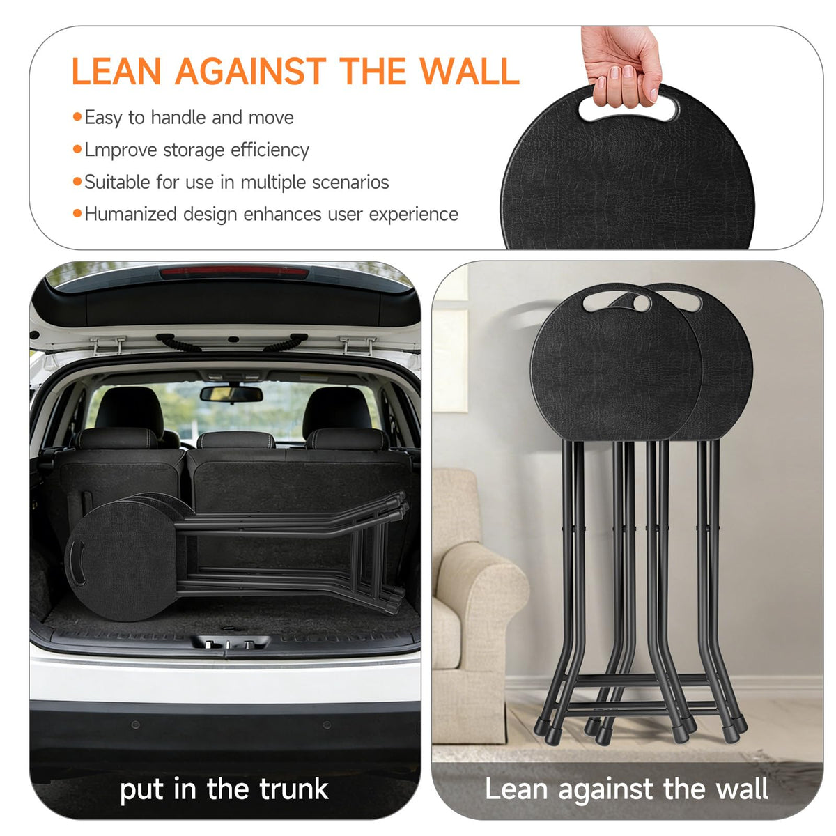 24 Inch Folding Stool 500LBS Capacity Portable Collapsible Stool Black A773432