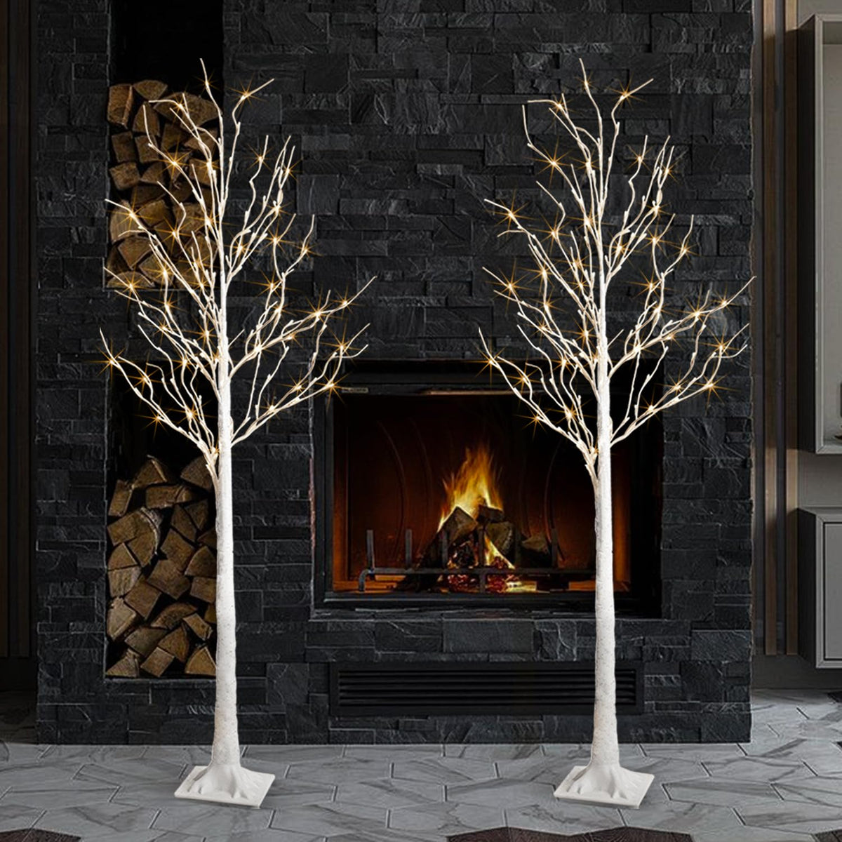 2 Pack 6 Feet Prelit White Artificial Christmas Trees M1351