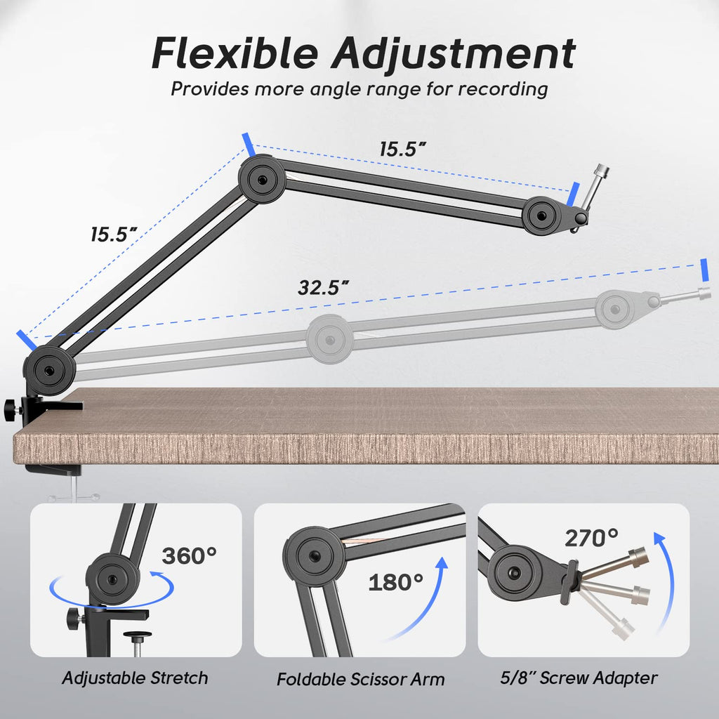 Dynamic Microphone with Boom Arm Kit, XLR/USB Podcast Mic and Stand Bundle with Mute Button Q30277