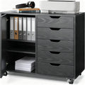 Black 5 Drawer Wood Storage Cabinet with Wheels V44770