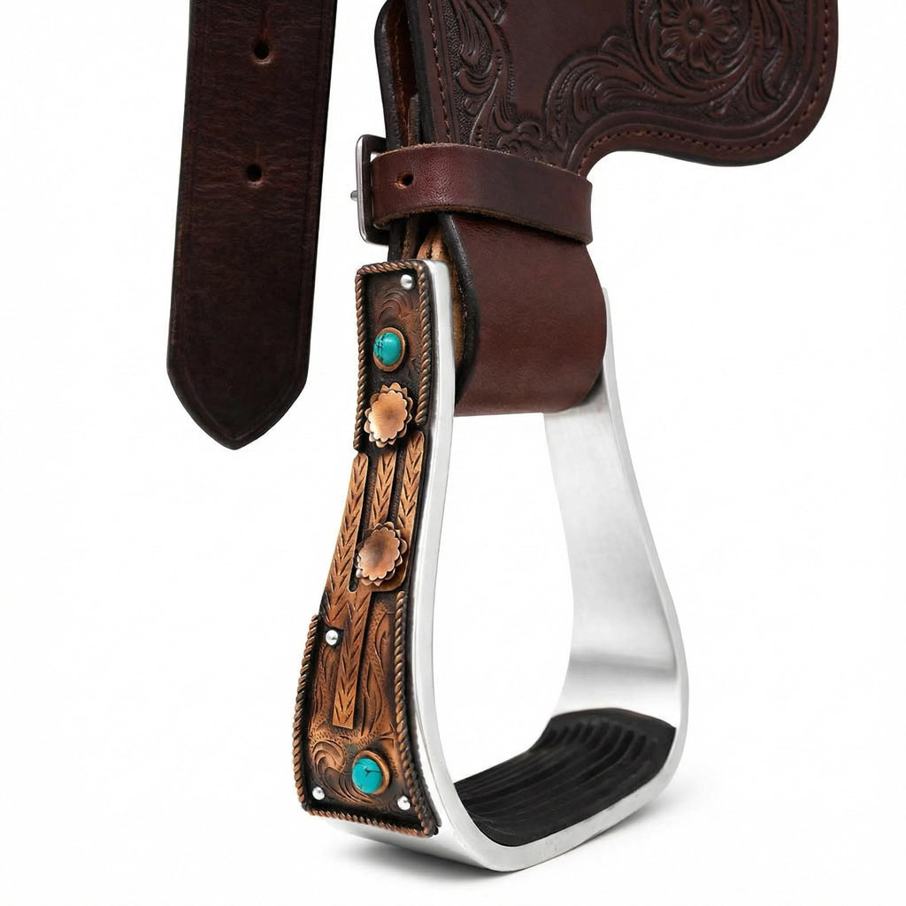 Aluminum Antique Copper Engraved Western Saddle Stirrups A445723