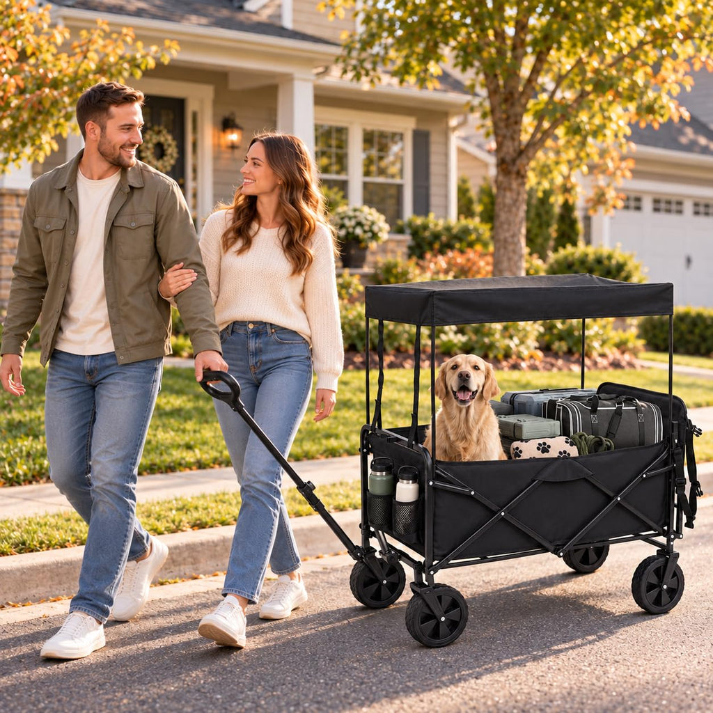 Large Dog Wagon Cart with Canopy, All-Terrain Wheels, Ramp Tailgate R1634