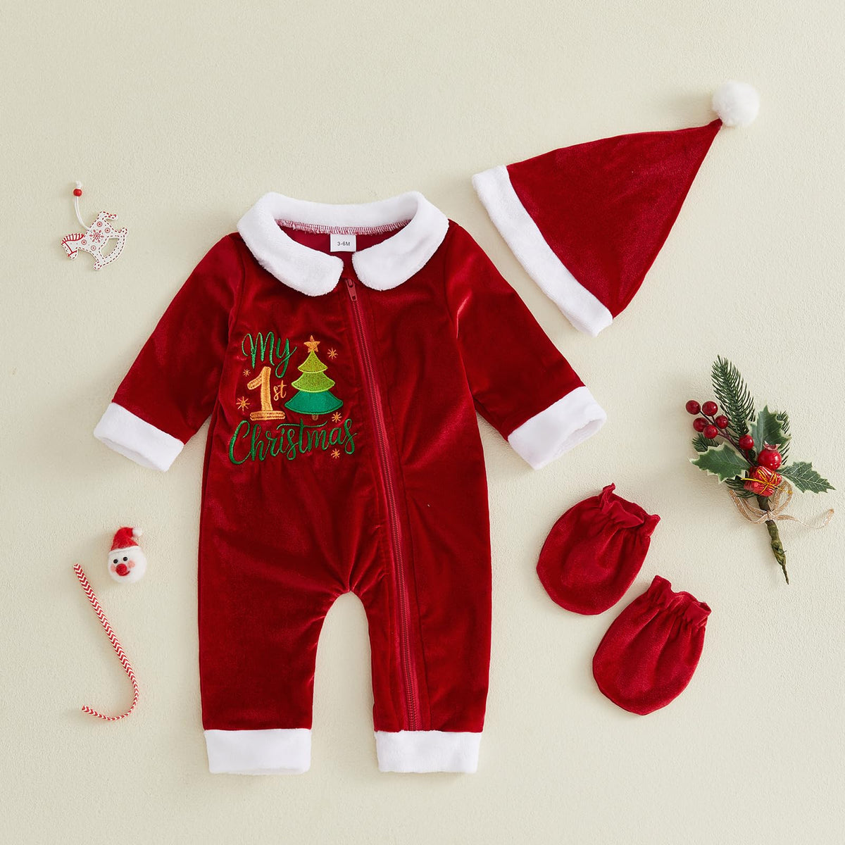Velvet Zipper Romper Jumpsuit Hat U4835