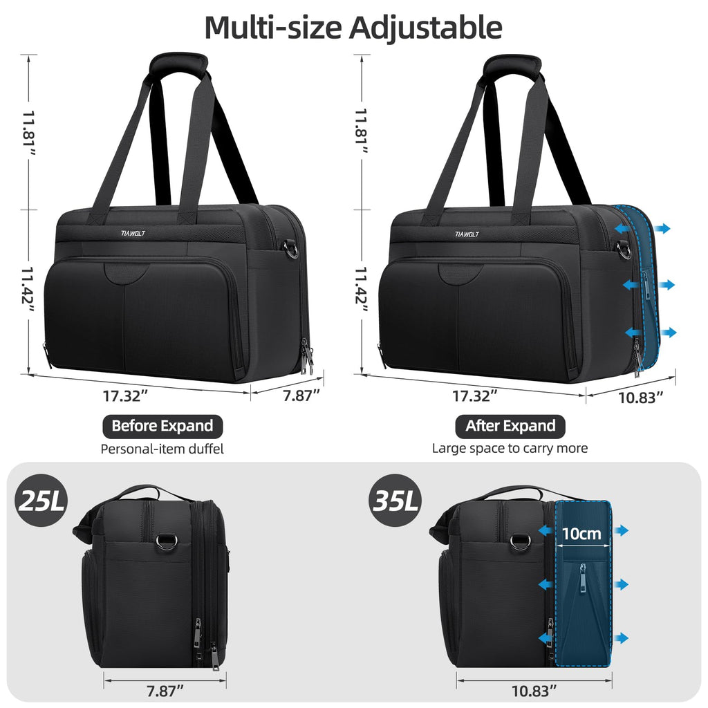 Black Expandable Carry-On Luggage Duffel Bag with Adjustable Strap Z534519