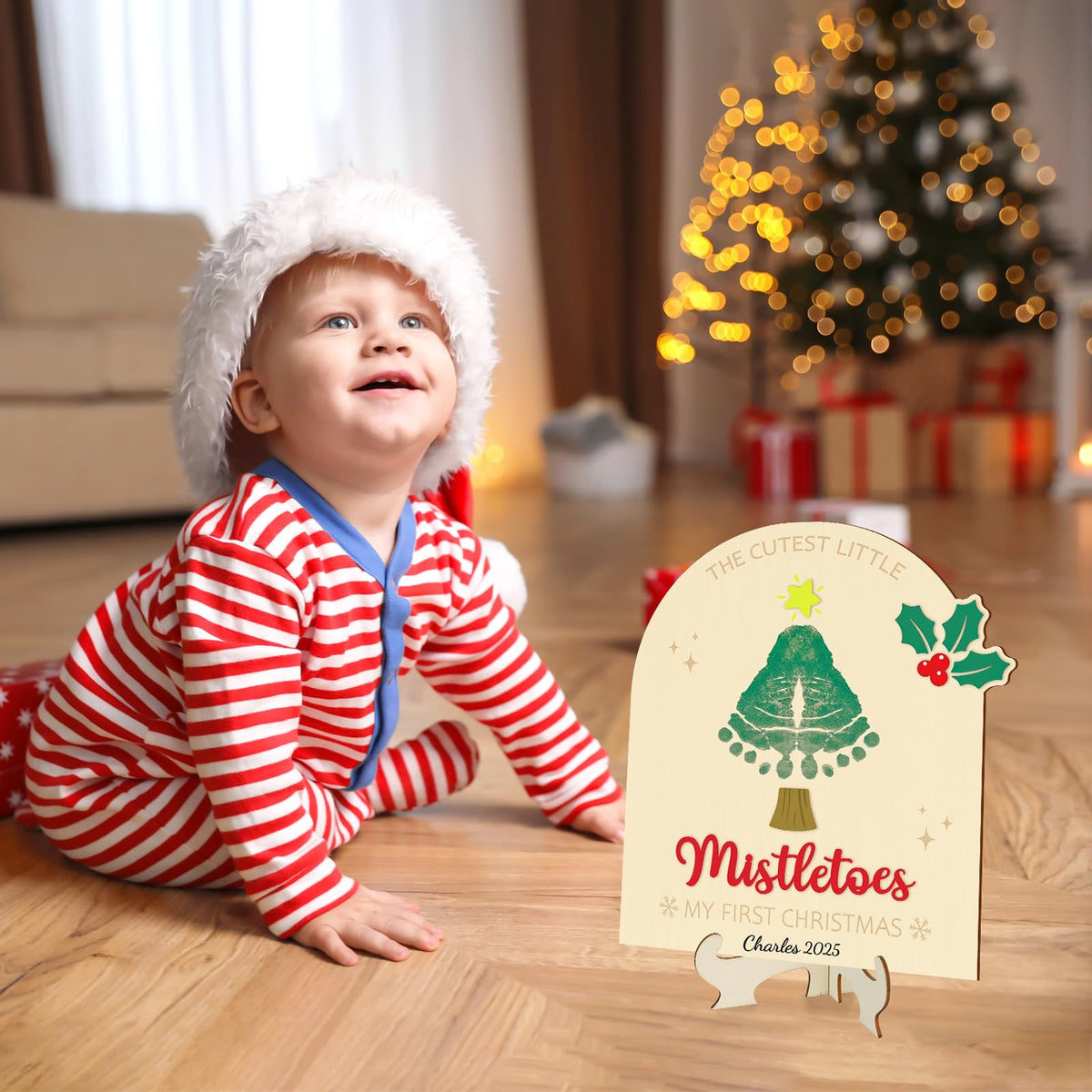 Baby's First Christmas DIY Footprint Art Card L7734