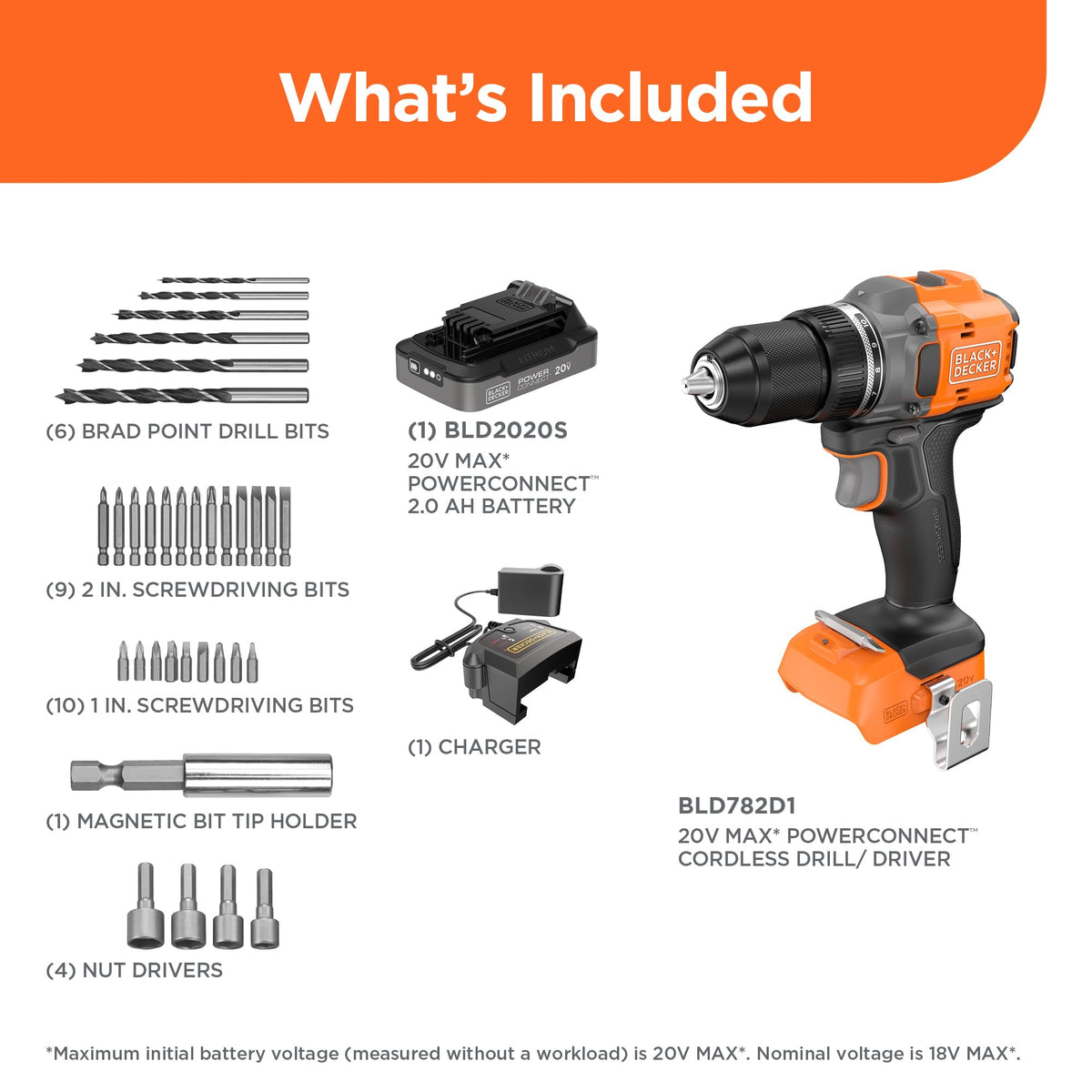 20V MAX Cordless Brushless Drill Driver with 30 Pc. Drill Bit Set Z186