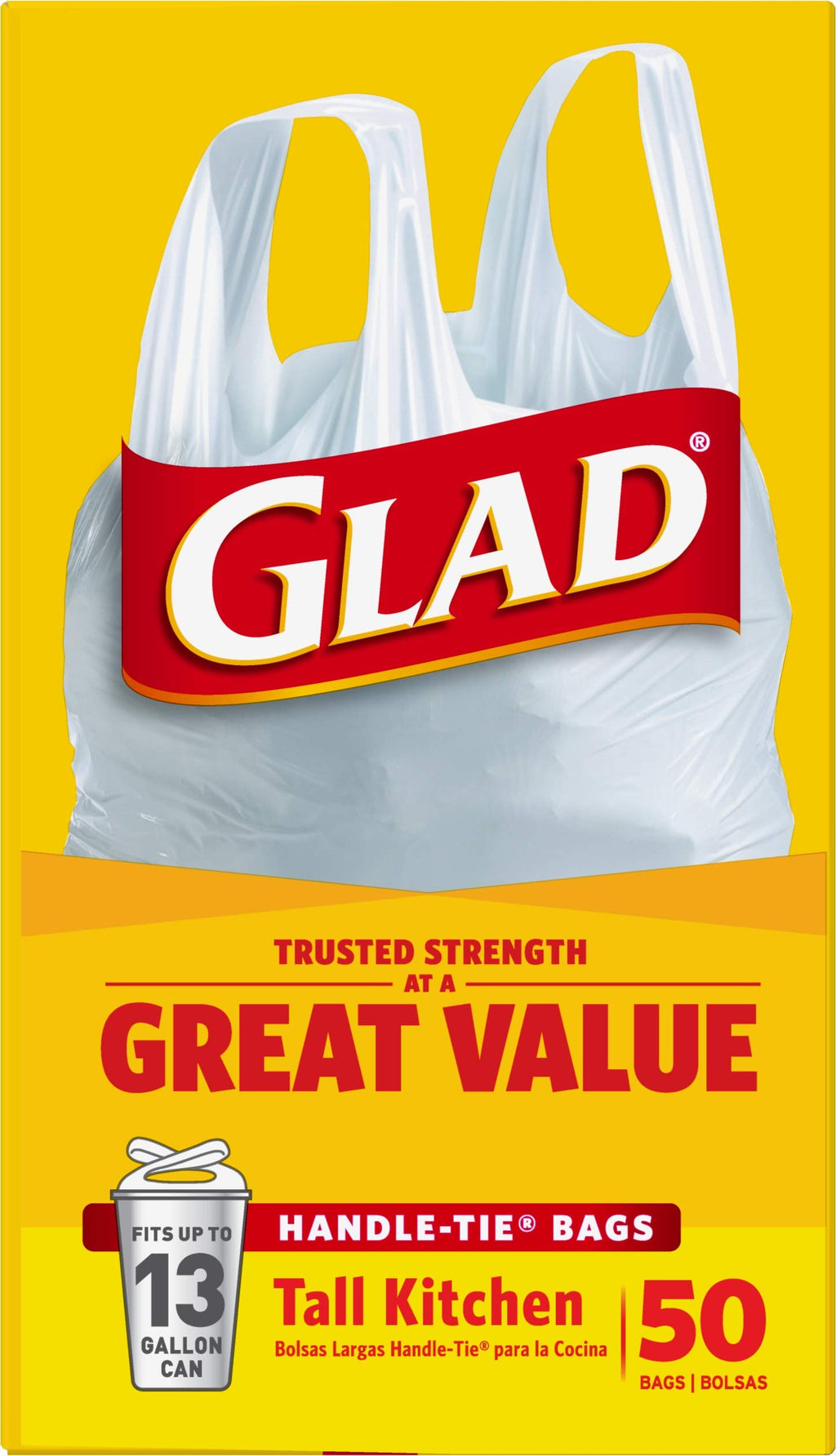 Tall Kitchen Trash Bags 13 Gallon Unscented Handle-Tie 50 Count V632949
