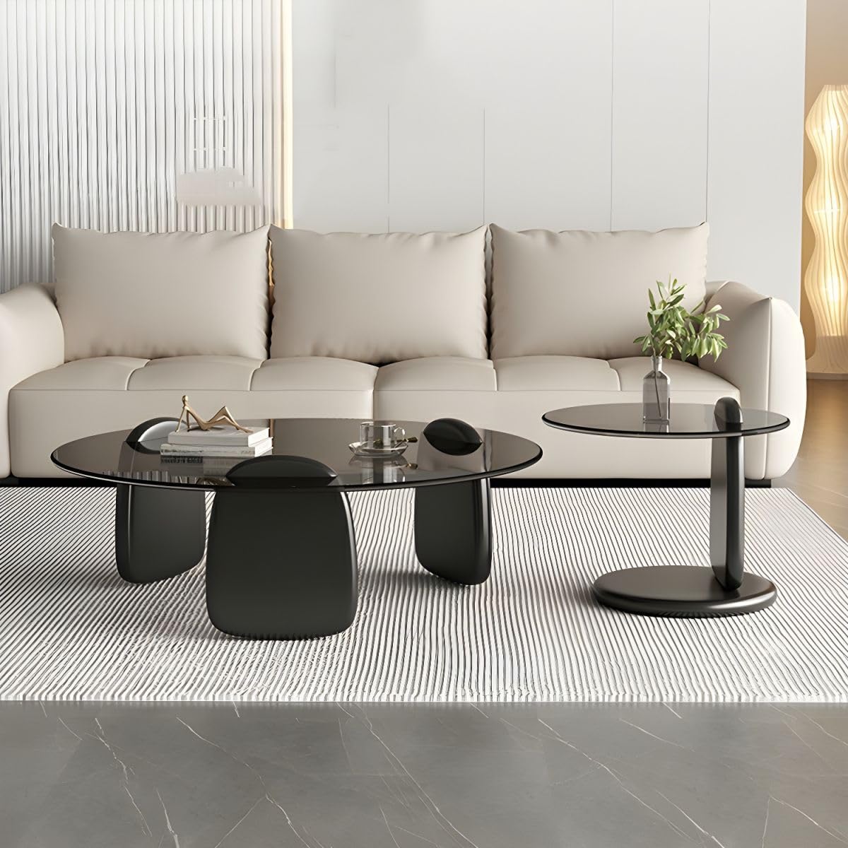 Nesting Coffee Table Set of 2 Glass Round Top Wood Legs L27376