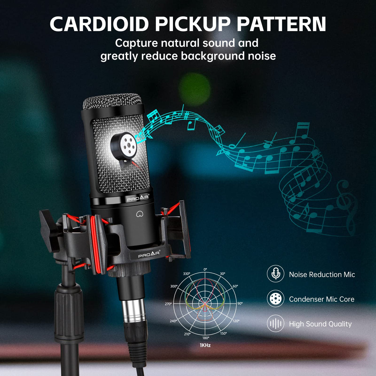 XLR Cardioid Condenser Podcast Microphone with Desktop Stand T435