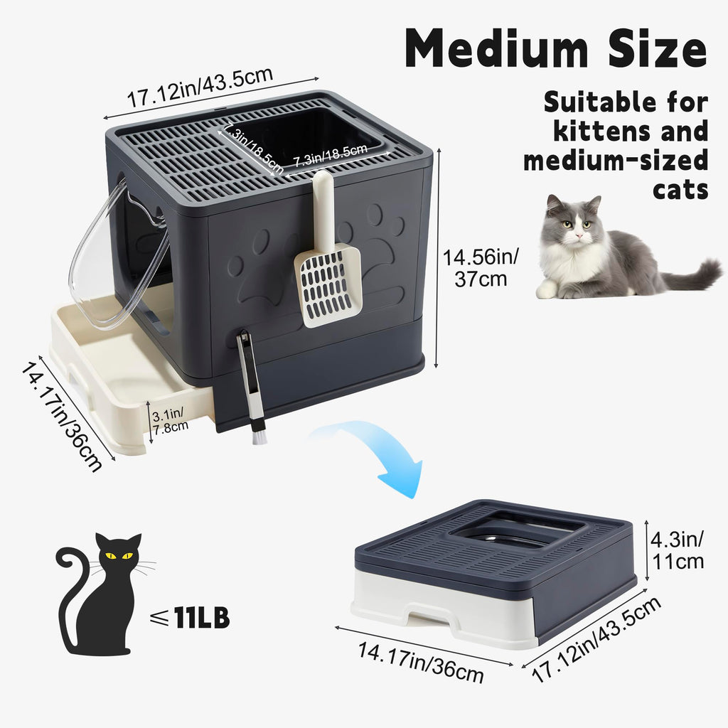 Top Entry Covered Cat Litter Box with Scoop and Brush A15629