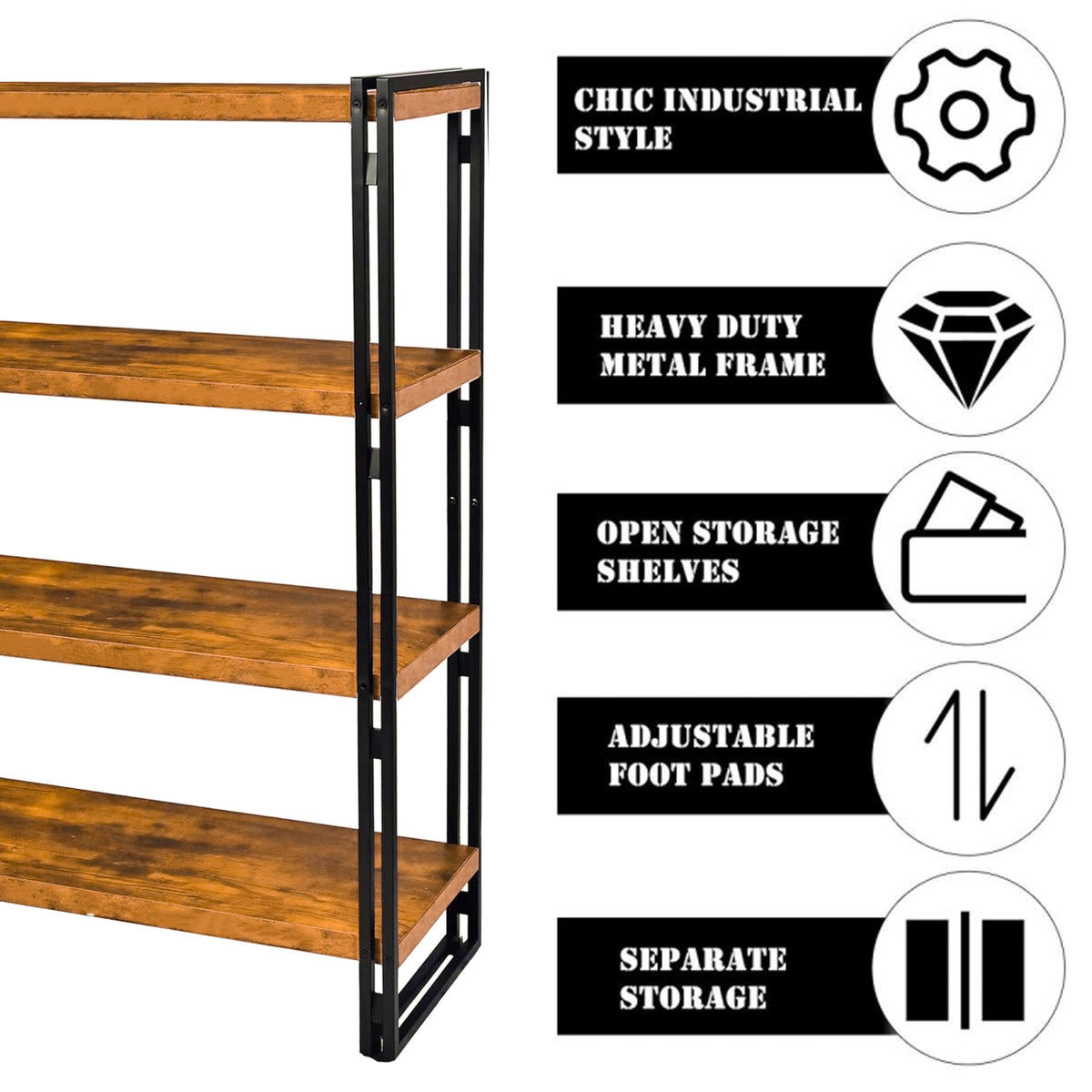 47" 4-Tier Rustic Wood and Metal Bookshelf T476