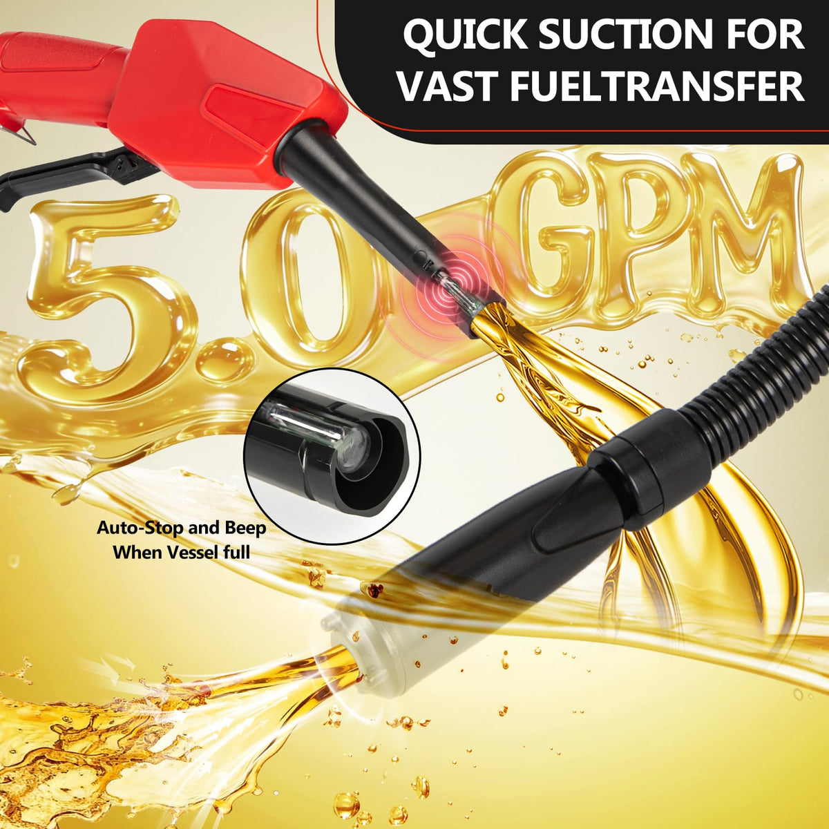 Cordless Gas Pump with Auto-Stop & Hand Nozzle, 51" Hose S376