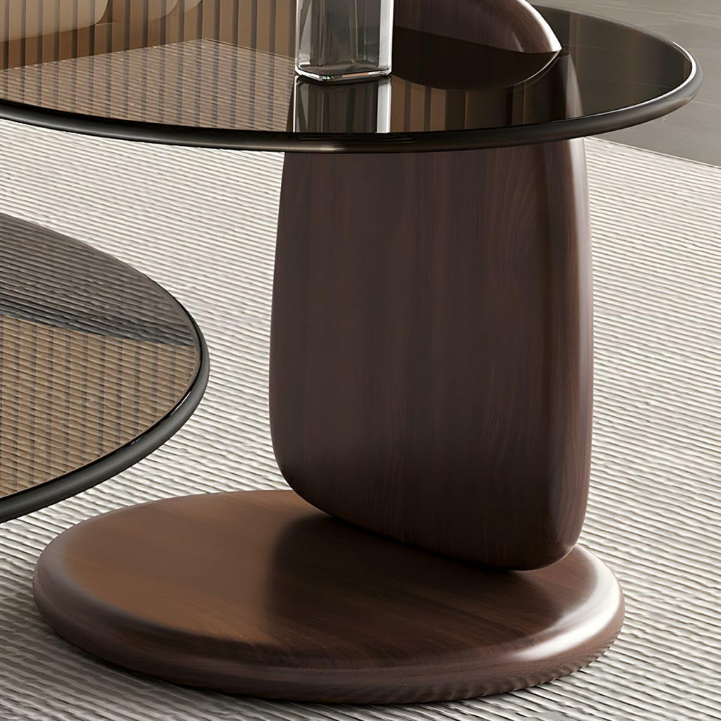 Nesting Coffee Table Set of 2 Glass Round Top Wood Legs L27376