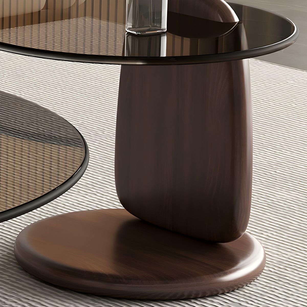 Nesting Coffee Table Set of 2 Glass Round Top Wood Legs L27376