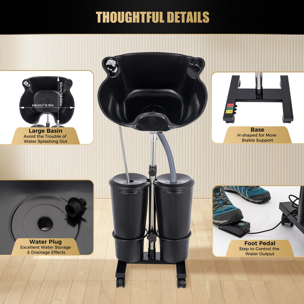 Portable Shampoo Basin with 2 Water Buckets & Electric Pump W27878