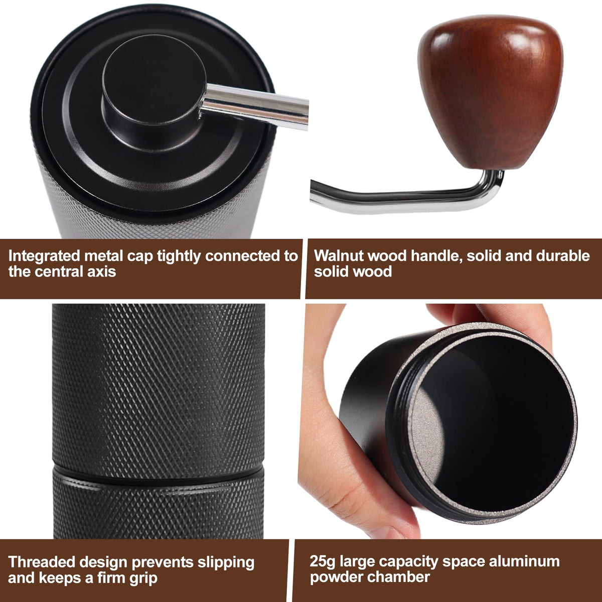 Manual Coffee Grinder Detachable Stainless Steel Conical Burr Black H8936