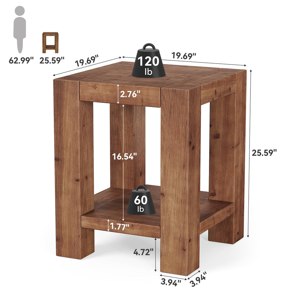 Solid Wood 2-Tier Side Table Set of 2 with Storage Shelves N5734