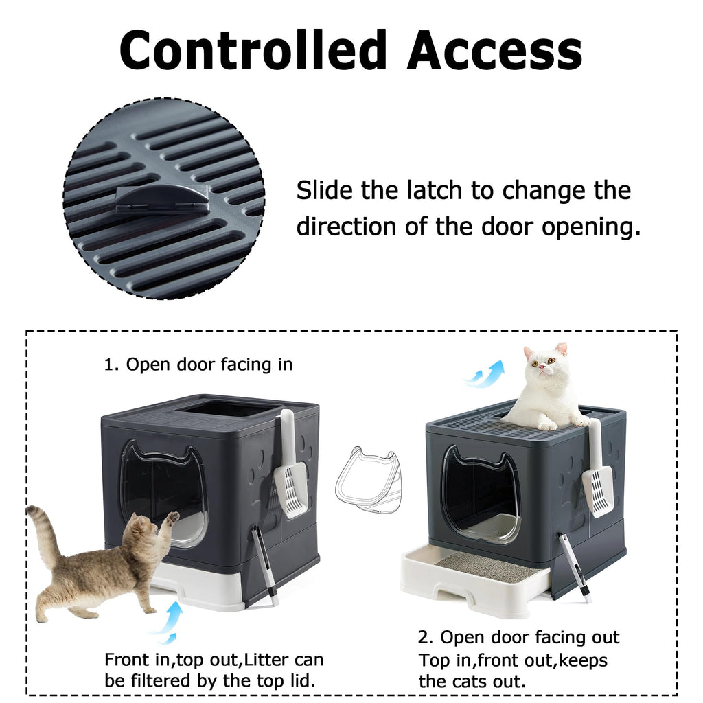 Top Entry Covered Cat Litter Box with Scoop and Brush A15629