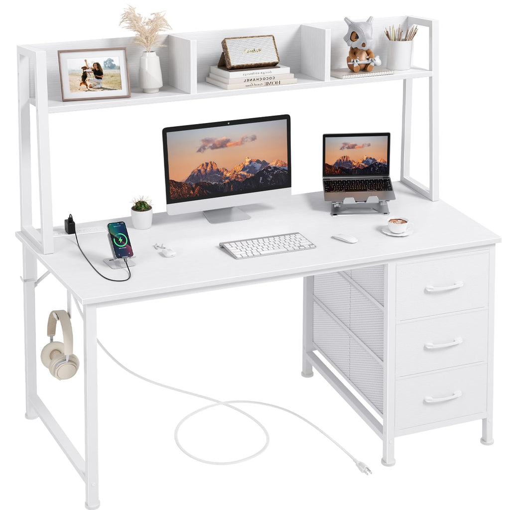 White Computer Desk with Hutch & Drawers 47 Inch C41535