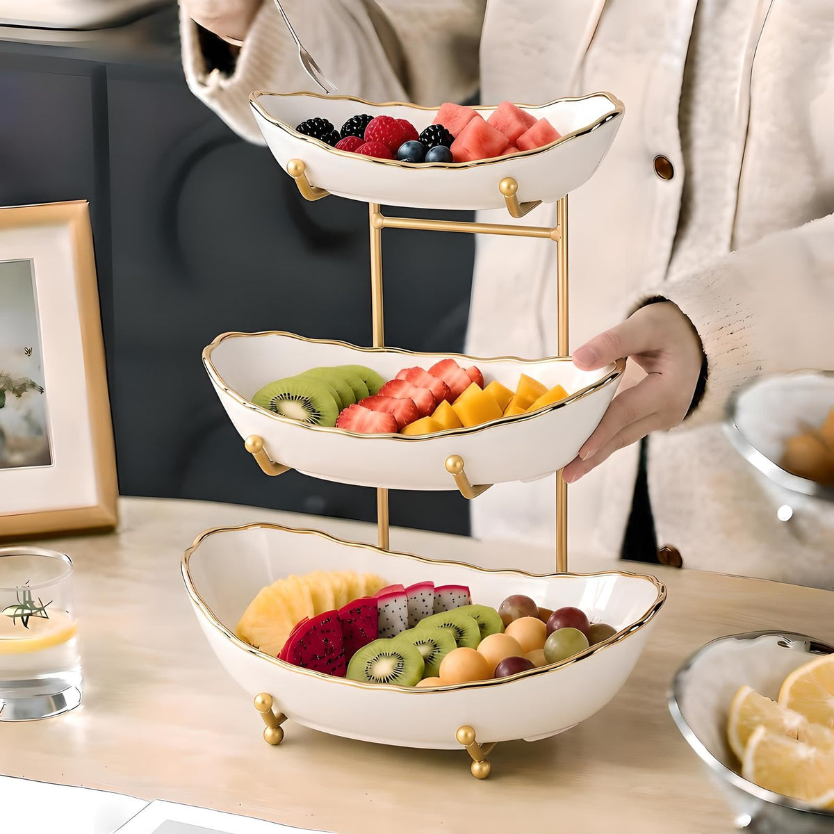 3 Tier White Ceramic Fruit Bowl B222621