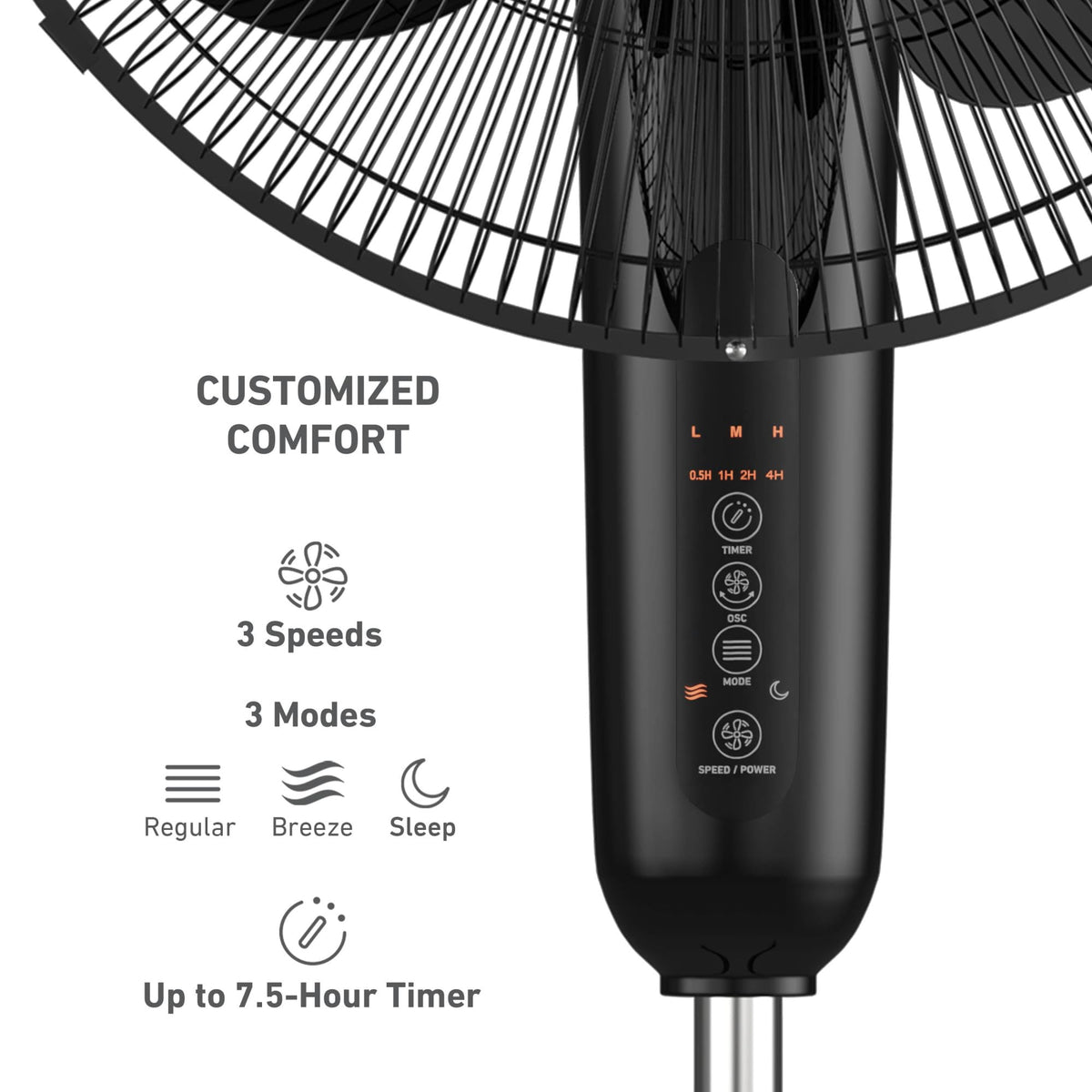 16" Digital Stand Fan, 80° Oscillation, 3 Speeds, Remote Control, Black V129773