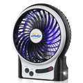 4.9-Inch Mini Desk Fan, 3 Speeds, Rechargeable USB Powered with LED Light, Black C849354