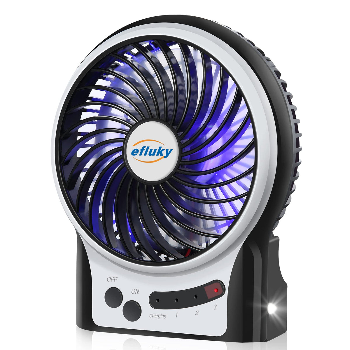 4.9-Inch Mini Desk Fan, 3 Speeds, Rechargeable USB Powered with LED Light, Black C849354