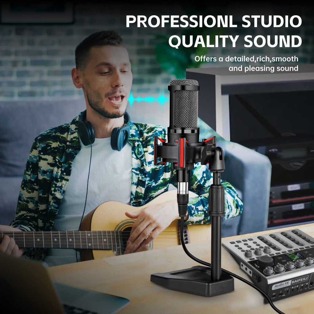 XLR Cardioid Condenser Podcast Microphone with Desktop Stand T435