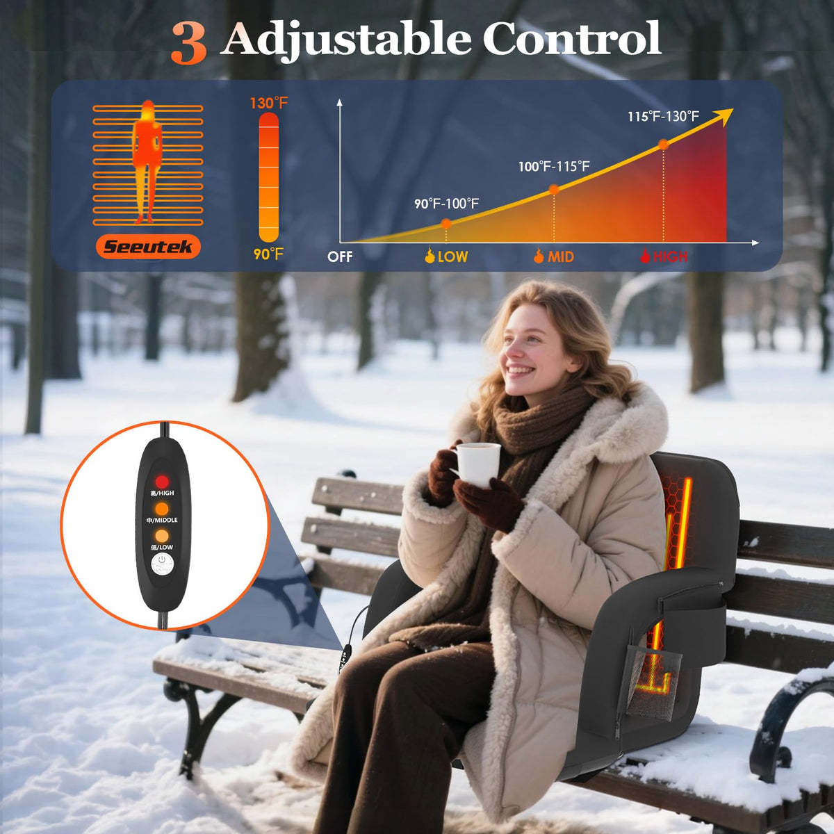 23" Heated Stadium Seats with Back Support, 2.5" Thick Cushion, 2PC J1987
