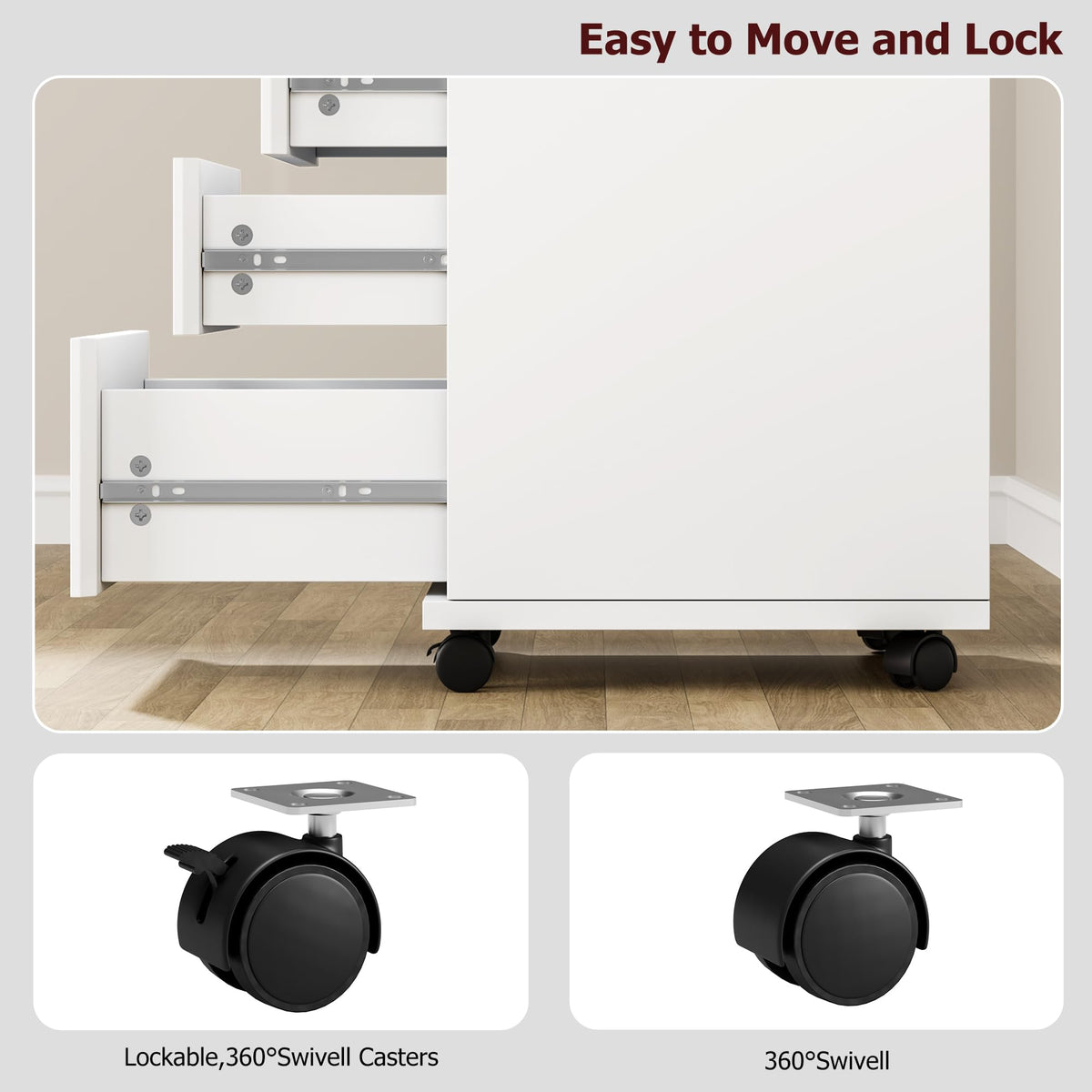 White 4 Drawer Wood Storage Cabinet with Wheels F74508