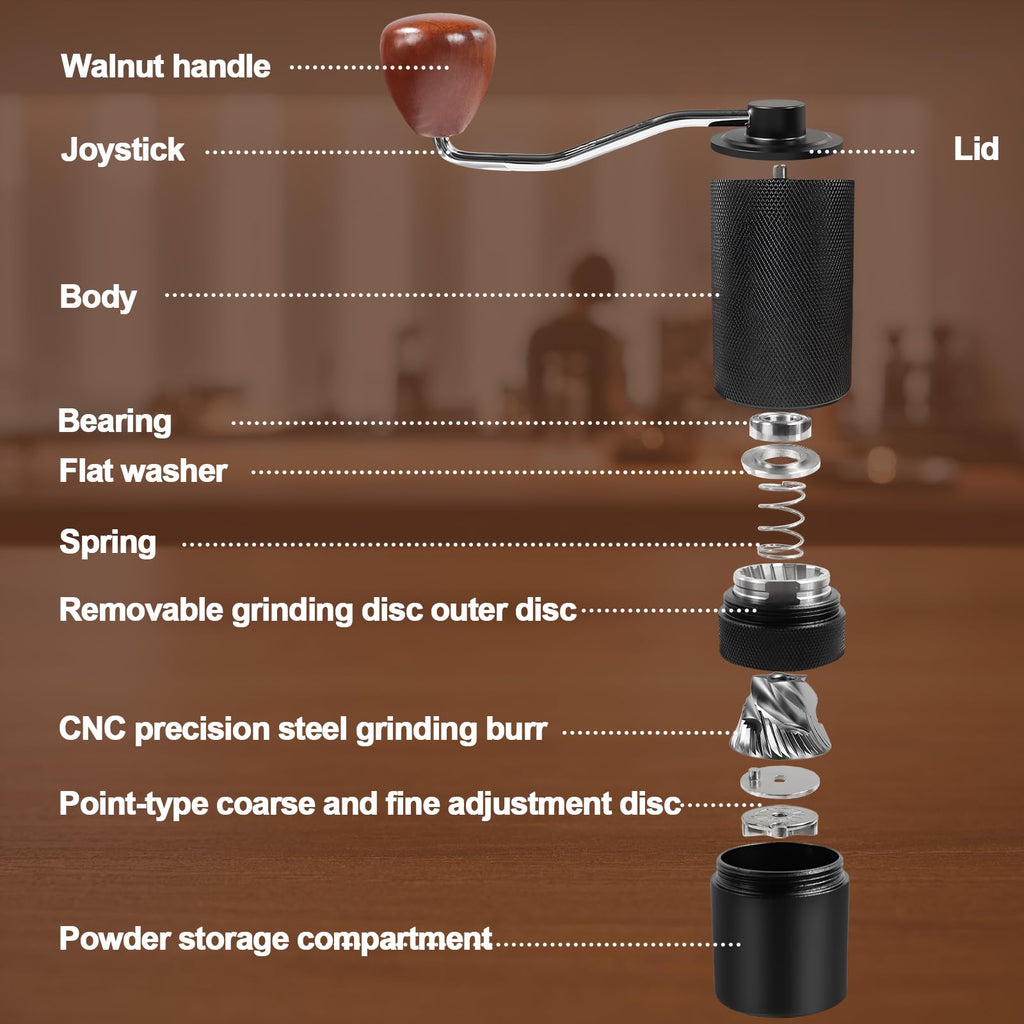 Manual Coffee Grinder Detachable Stainless Steel Conical Burr Black H8936