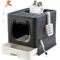 Top Entry Covered Cat Litter Box with Scoop and Brush A15629