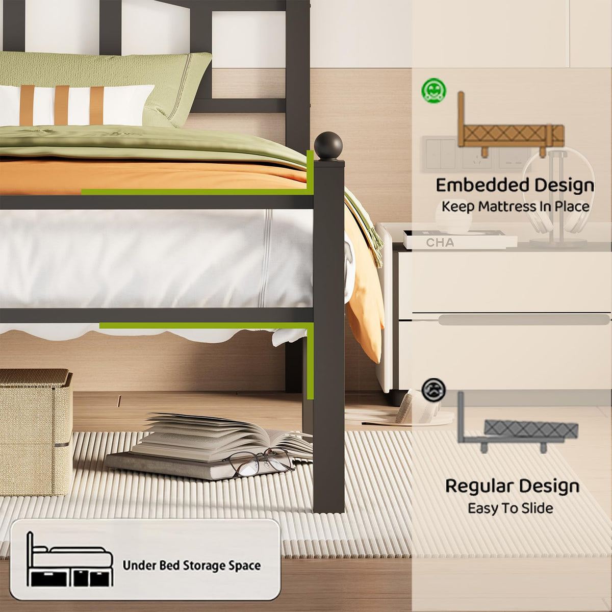 Twin Bed Frames with Headboard H8022