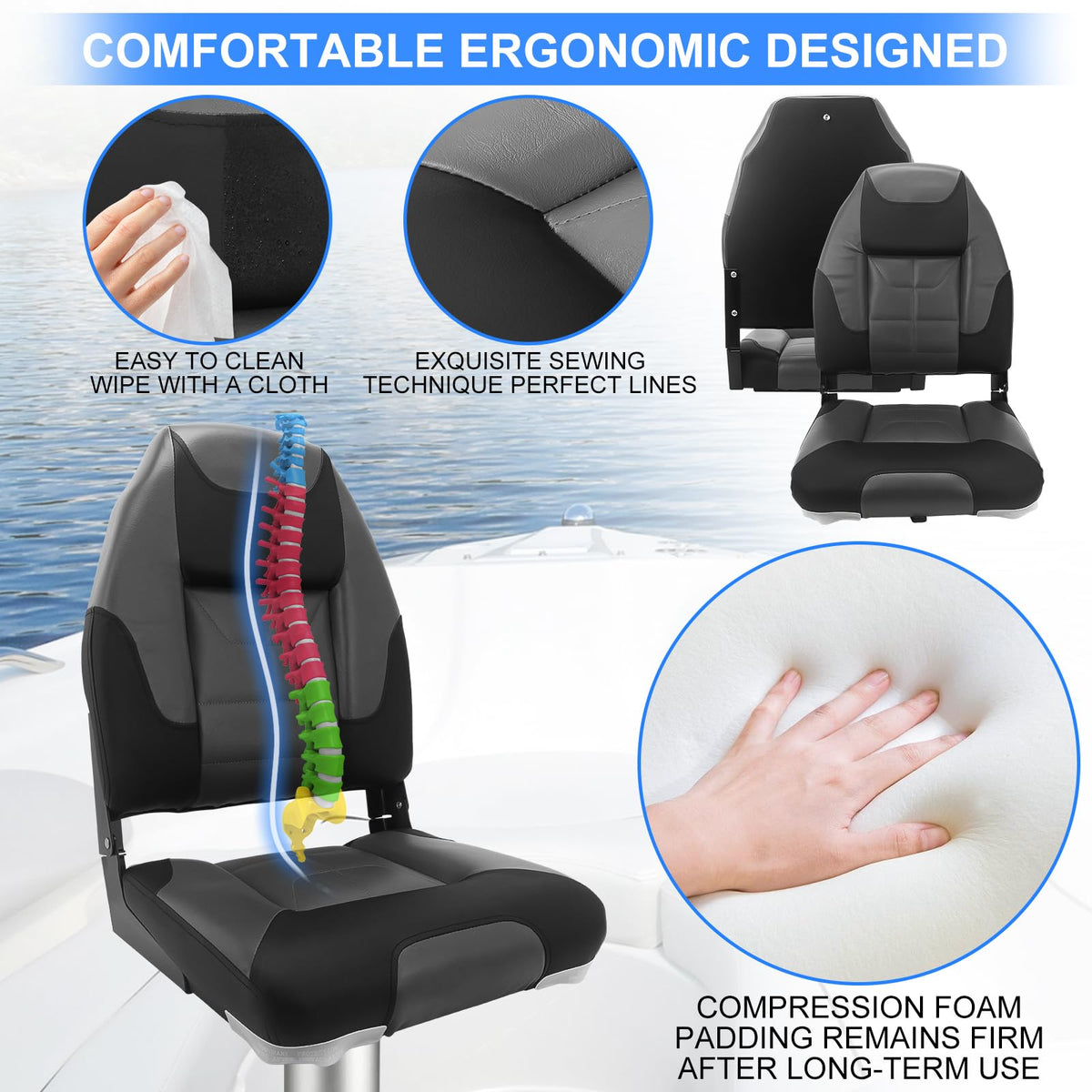 High Back Folding Boat Seat 2 Pack W900